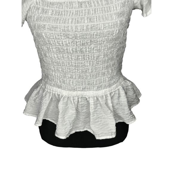 Open Edit Smocked Peplum Top In Ivory Size M Flutter Sleeves Viscose Coquette - Picture 5 of 8